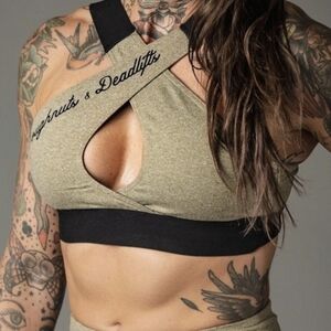 Doughnuts & Deadlifts Keyhole Crossfront Sports Bra Women's Medium